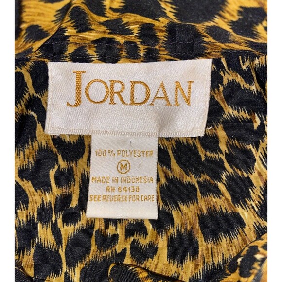 VTG Womens Animal Print Button Up Shirt M Tan Black Retro 90s Cheetah Mob Wife - Picture 12 of 13